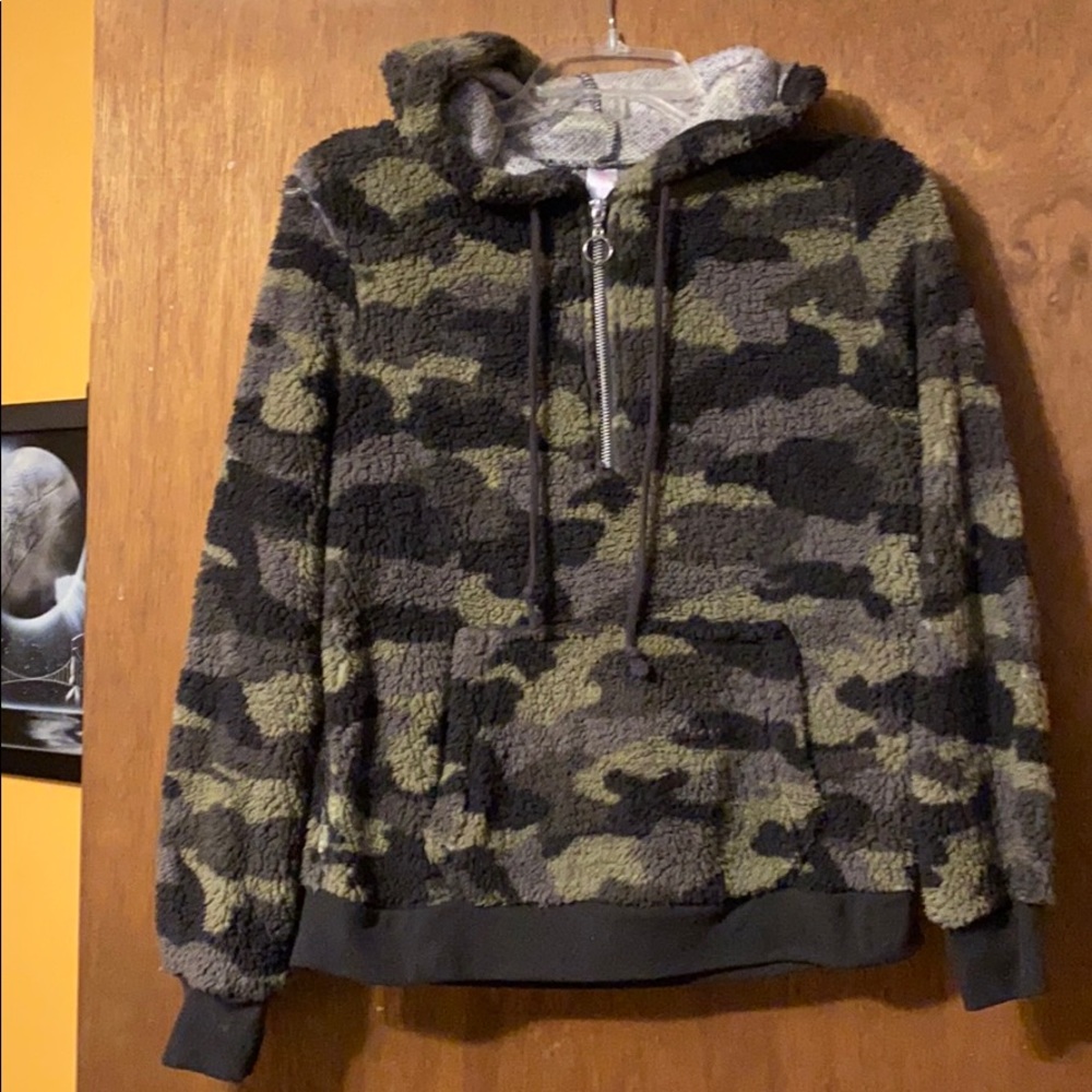 Fuzzy camo hoodie